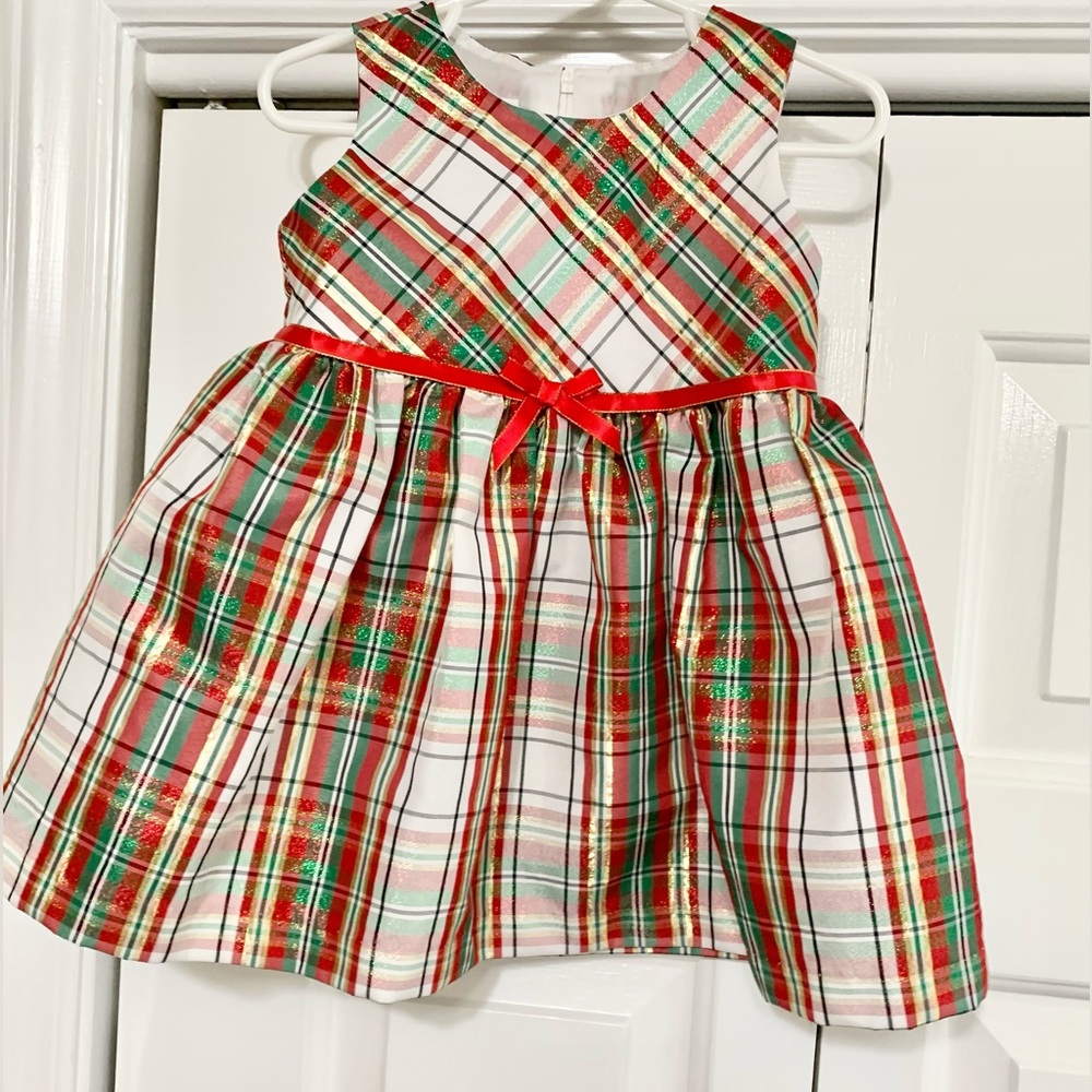 Bonnie Baby Christmas Dress Metallic Plaid - Baby 18m